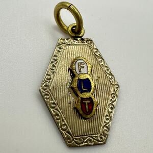 PS Co. antique 1900s FLT Odd Fellows fraternal gold gilt enamel pendant charm